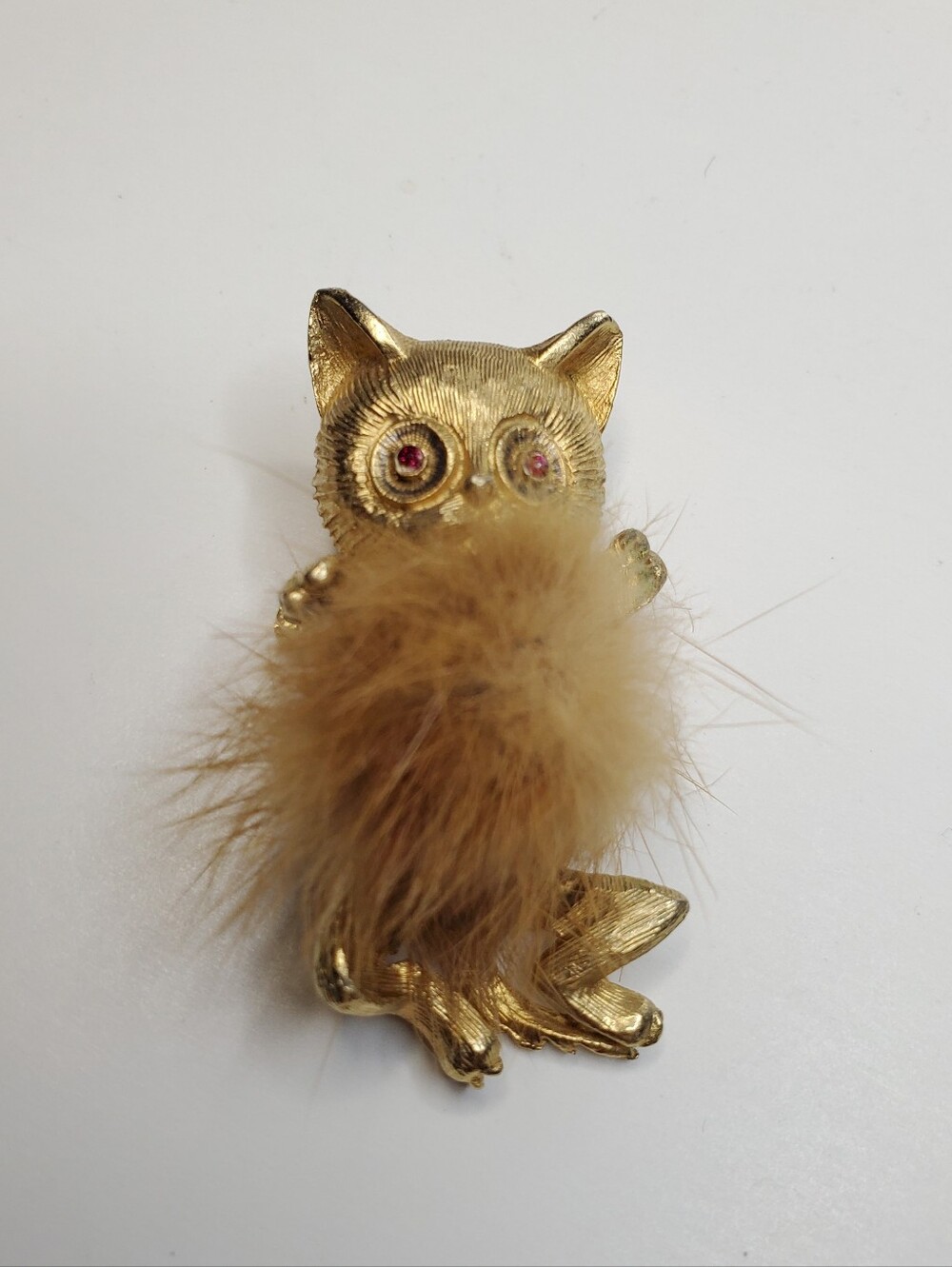 Vtg. Mink Fur Belly Cat Brooch